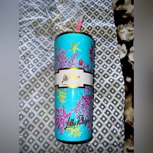 Lilly Pulitzer Double Wall Tumbler with Lid and Reusable Straw Royal Coral